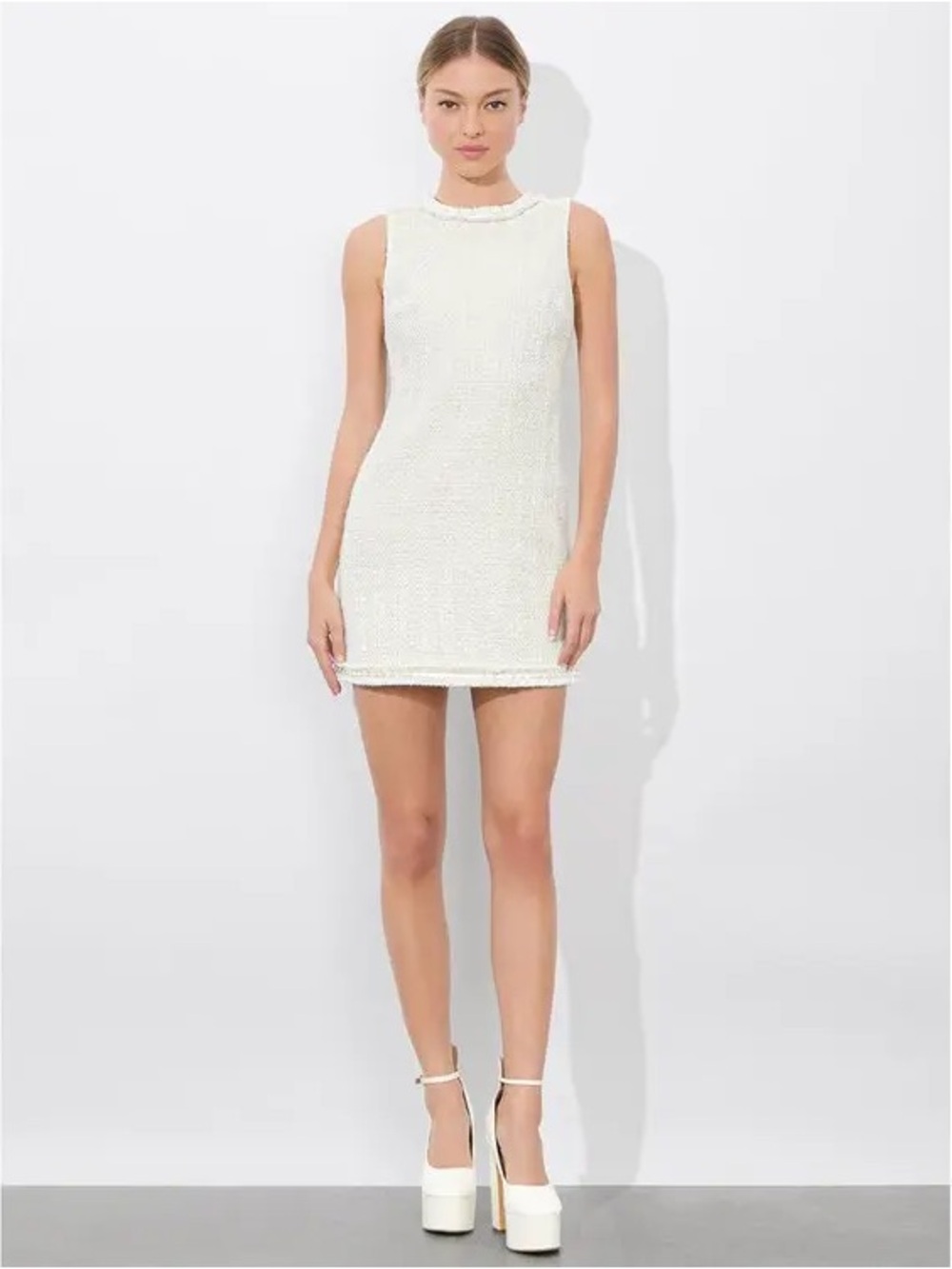 Alice + Olivia Coley Textured Tweed Mini Shift Dress Off White Size 8 NWT